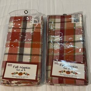 Fall Napkin Set of 4 - Red and Orange Plaid